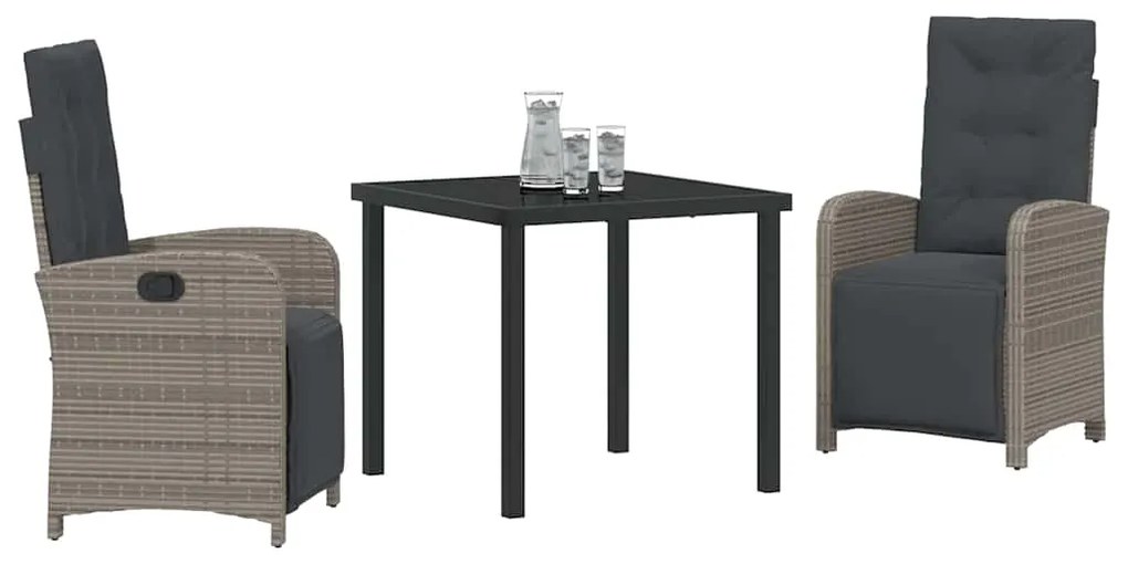 vidaXL Σέτ φαγητού για κήπο 3 pcs Γκρι συνθετικό ρατάν