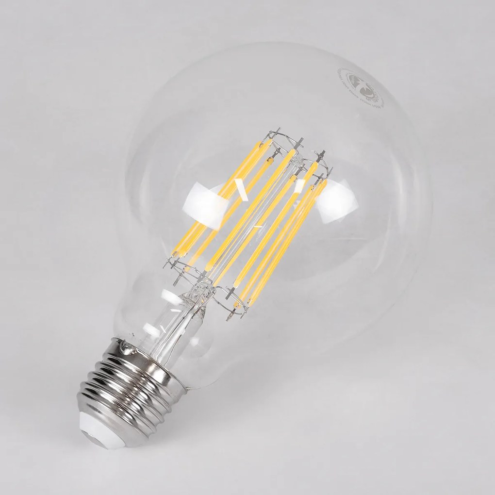 GloboStar 99054 Λάμπα LED Long Filament E27 G95 Γλόμπος 12W 1320lm 360° AC 220-240V IP20 Φ9.5 x Υ13.5cm Φυσικό Λευκό 4000K με Διάφανο Γυαλί - Dimmable - 3 Years Warranty - 99054