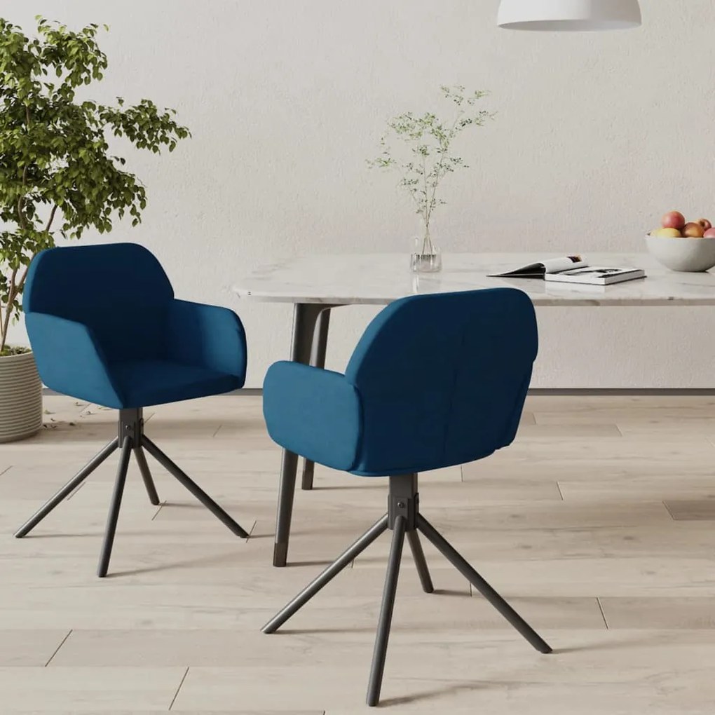 vidaXL Καρέκλες Τραπεζαρίας Περιστρεφόμενες 2 τεμ. Μπλε Βελούδινες