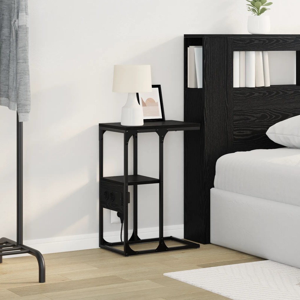 vidaXL Κομοδίνο Μαύρη δρυς 41.5 x 26 x 60.5 εκ Επεξεργασμένο ξύλο