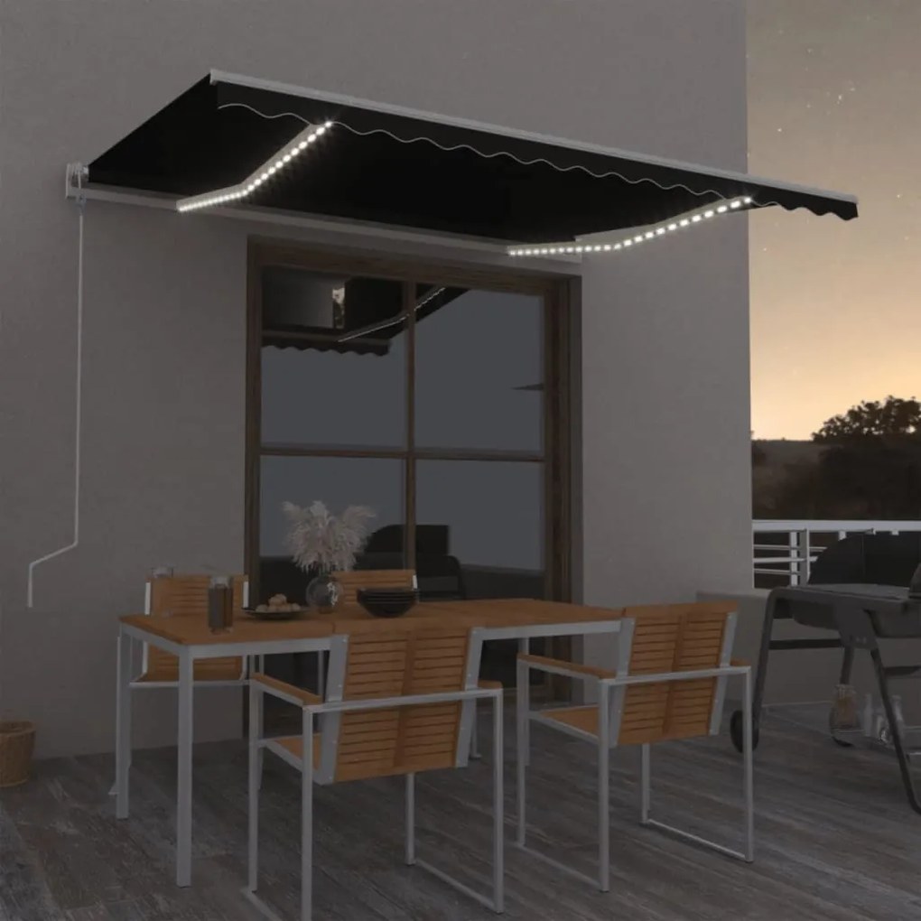 vidaXL Τέντα Αυτόματη με LED &amp; Αισθητήρα Ανέμου Ανθρακί 450 x 350 εκ.