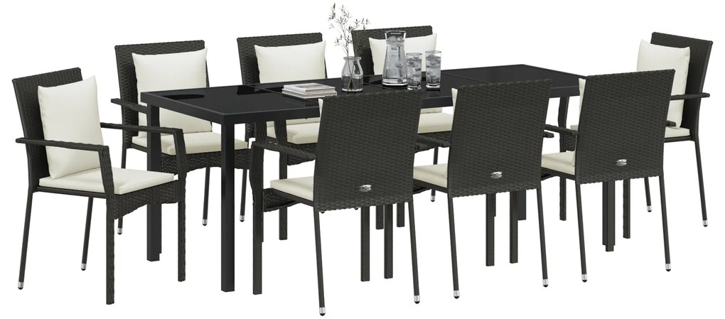 vidaXL Σετ Τραπεζαρίας Κήπου 9 pcs Μαύρο 200 x 80 x 73 εκ PE Ρατάν