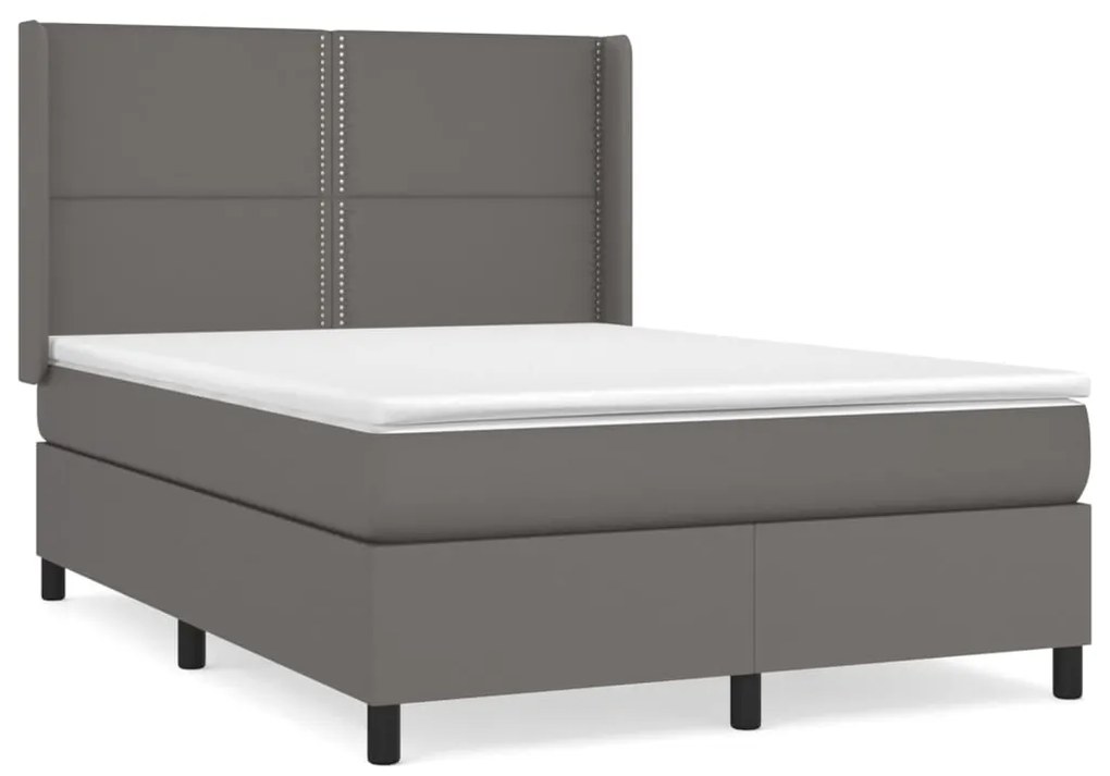 vidaXL Κρεβάτι Boxspring με Στρώμα Γκρι 140x190εκ. από Συνθετικό Δέρμα