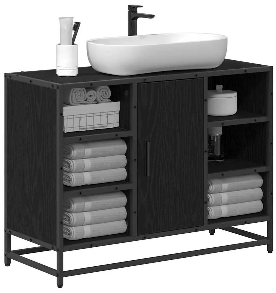vidaXL Ντουλάπι Μπάνιου Μαύρη Οξυά 80 x 33 x 60 εκ Επεξεργασμένο ξύλο