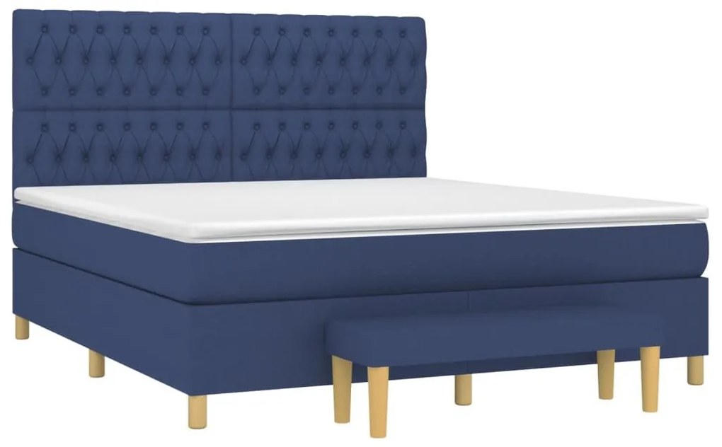 Κρεβάτι Boxspring με Στρώμα Μπλε 180x200 εκ. Υφασμάτινο - Μπλε