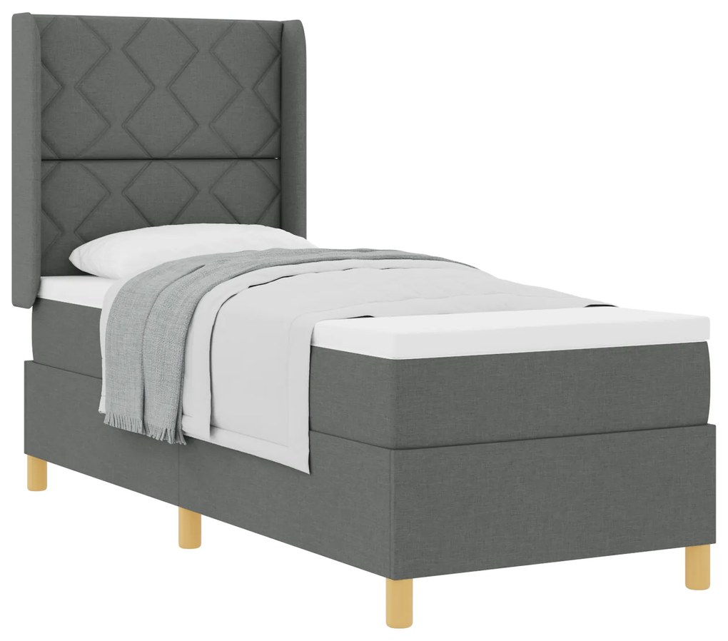 vidaXL Κρεβάτι Box Spring με Στρώμα Σκούρο Γκρι 80x200 εκ. Ύφασμα