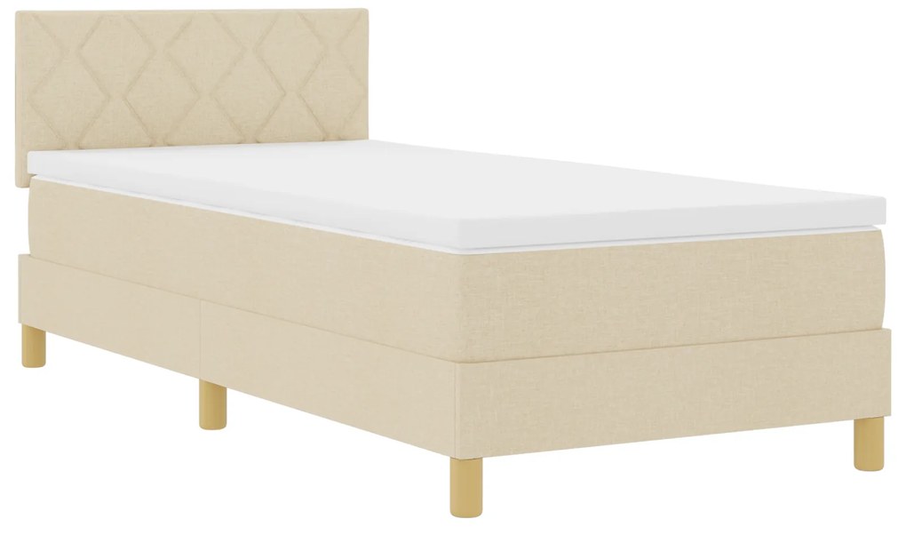 vidaXL Box Spring Bed με Στρώμα & LED Κρεμ 100x200 εκ. Ύφασμα