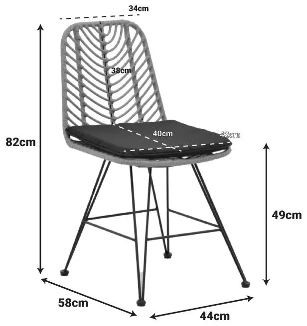 Καρέκλα Naoki με μαξιλάρι pe φυσικό-μέταλλο μαύρο πόδι 44x58x82εκ 44x58x82 εκ.