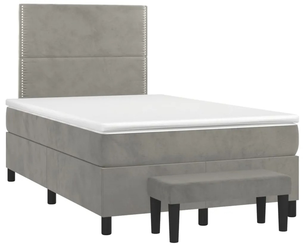 vidaXL Κρεβάτι Boxspring με Στρώμα Ανοιχτό Γκρι 120x200 εκ. Βελούδινο