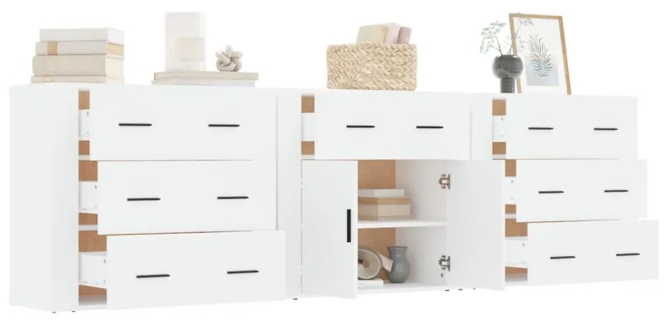 vidaXL Ντουλάπι 3 τεμ. Λευκό Επεξεργασμένο Ξύλο