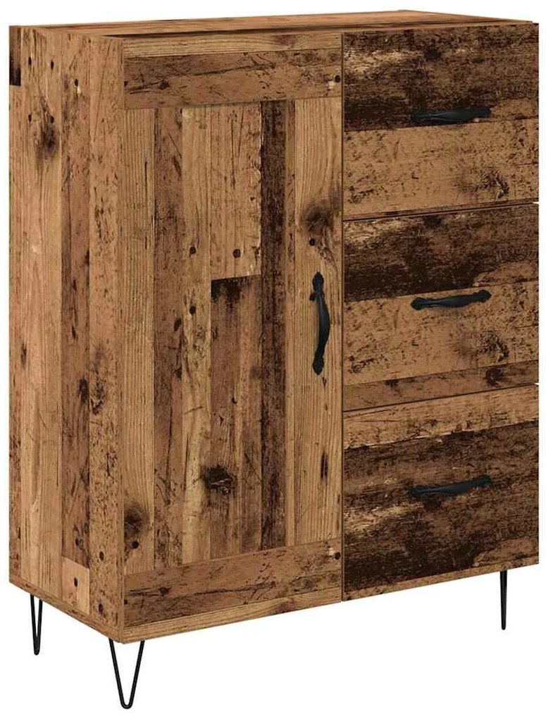 vidaXL Highboard με συρτάρι 2 pcs Παλιό ξύλο Μηχανική ξυλεία και γυαλί