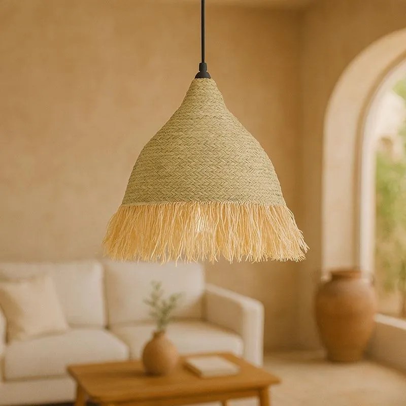 Φωτιστικό οροφής Boher Inart seagrass σε φυσική απόχρωση Φ60x99εκ 60x60x99 εκ.