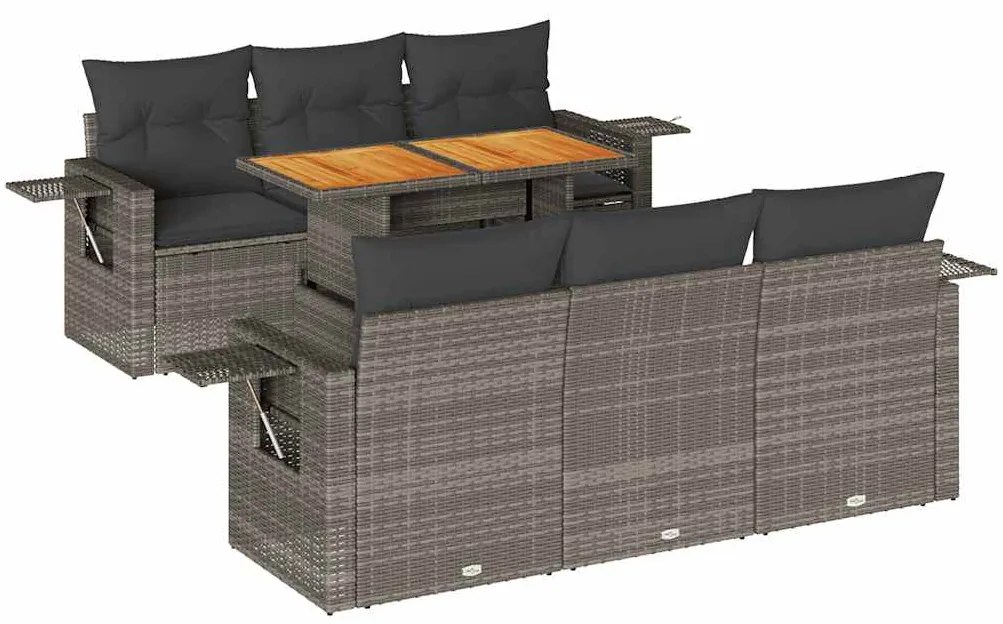 vidaXL Σετ Σαλονιού Κήπου 7 τεμ. Γκρι Συνθετικό Ρατάν με Μαξιλάρια