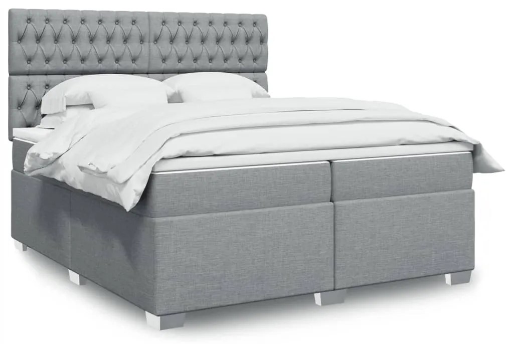 Κρεβάτι Boxspring με Στρώμα Ανοιχτό Γκρι 200x200 εκ. Υφασμάτινο