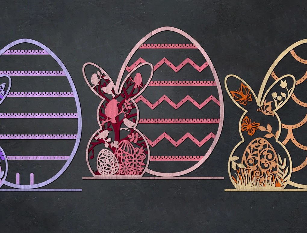 Σετ των 3 Intra απο ξύλο plywood Χρώμα wenge 3mm-4mm πάχος - Σετ Πάσχα Σκουλαρίκια Λαγουδάκι Δίασταση 3x3 cm INTRAFABR-94232460