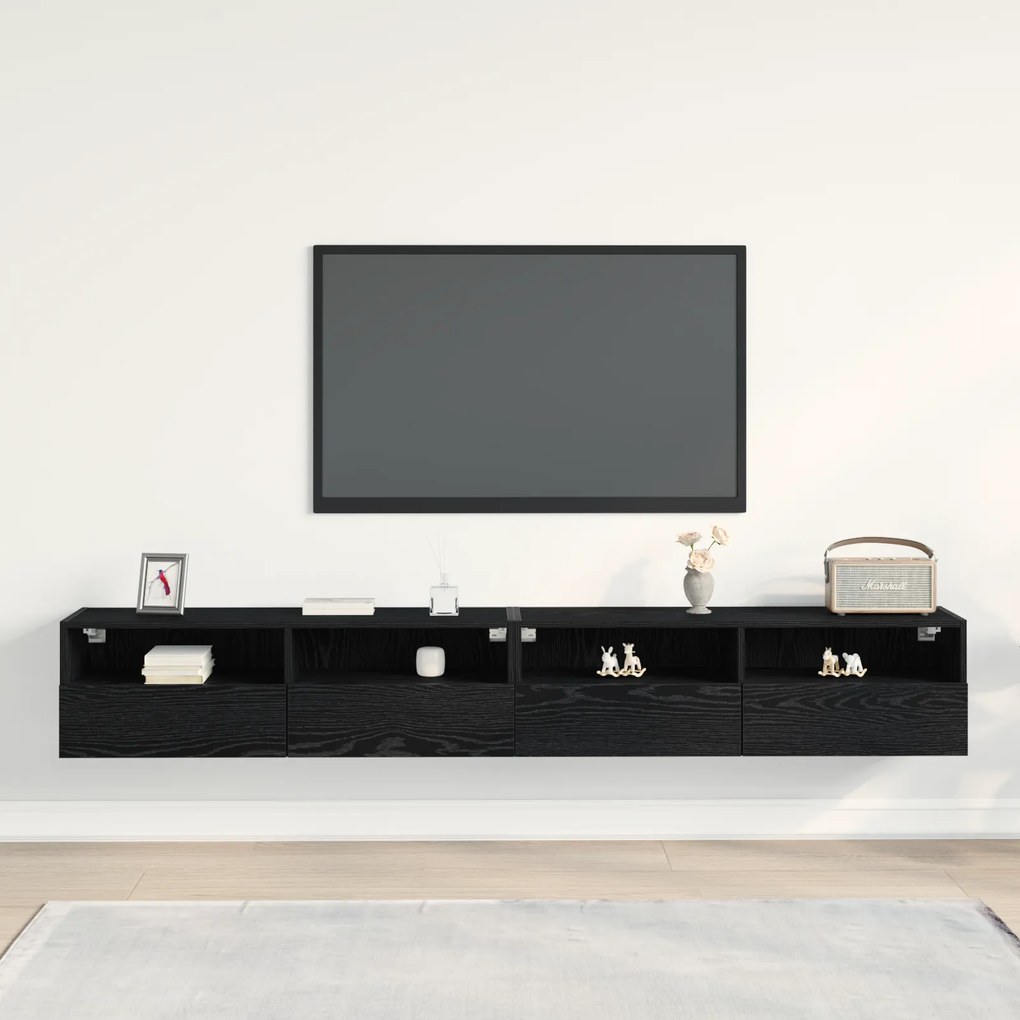 vidaXL Ντουλάπια Τηλεόρασης 2 τεμ Μαύρο Δρυς 100x30x30 cm Επεξεργασμένο Ξύλο
