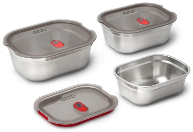 Σετ 3 τεμαχίων Black+Blum Meal Prep FBSS-BX-PACK1, 0,6/0,9/1,2 l, ορθογώνιο, κατάλληλο για φούρνο, χωρίς BPA, ανοξείδωτο ατσάλι, γκρι