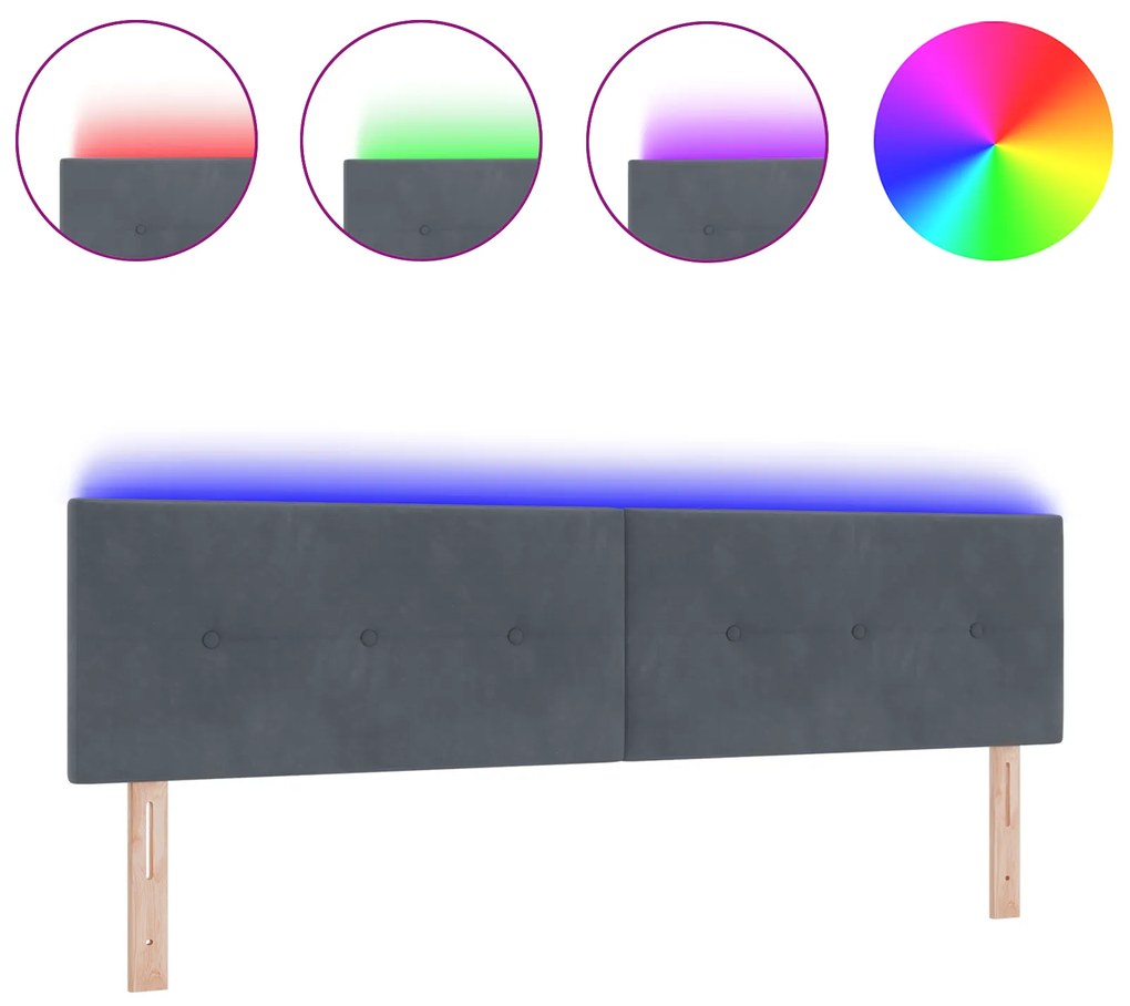vidaXL LED Κεφαλάκι Κουμπωτό Σκούρο Γκρι 180 εκ Βελούδο