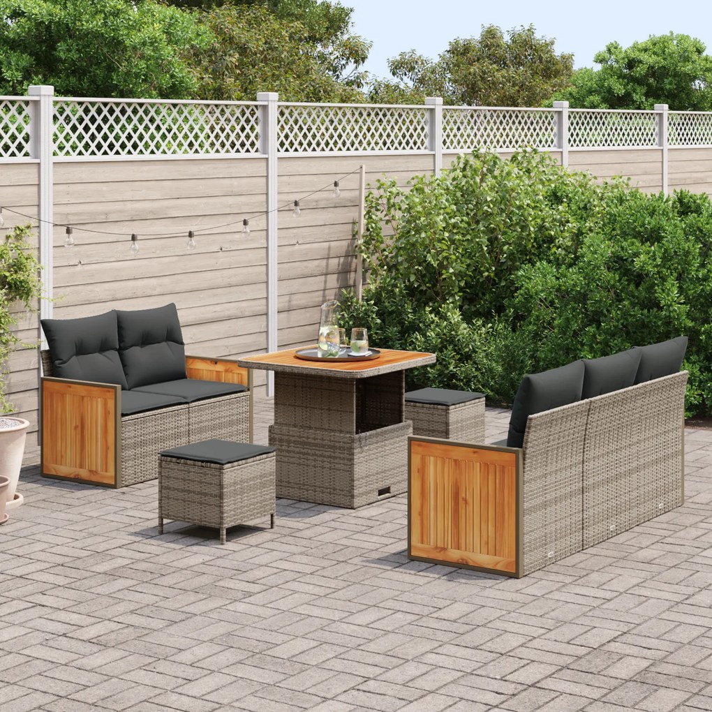 vidaXL Σετ Καναπέ Κήπου με μαξιλάρι 8 pcs Γκρι Πολυ ράταν