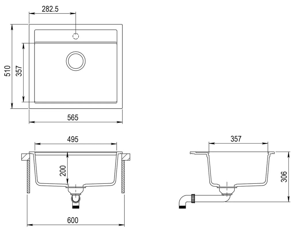 vidaXL Νεροχύτης με Μονή Γούρνα Μαύρος Γρανιτένιος