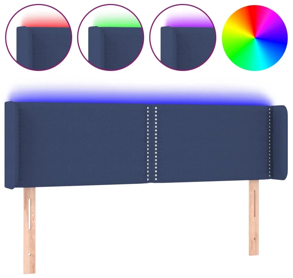 vidaXL Κεφαλάρι Κρεβατιού LED Μπλε 147x16x78/88 εκ. Υφασμάτινο