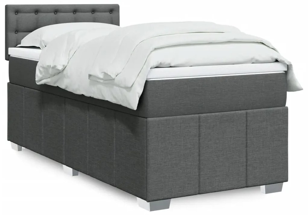 vidaXL Κρεβάτι Boxspring με Στρώμα Σκούρο Γκρι 90x200 εκ. Υφασμάτινο