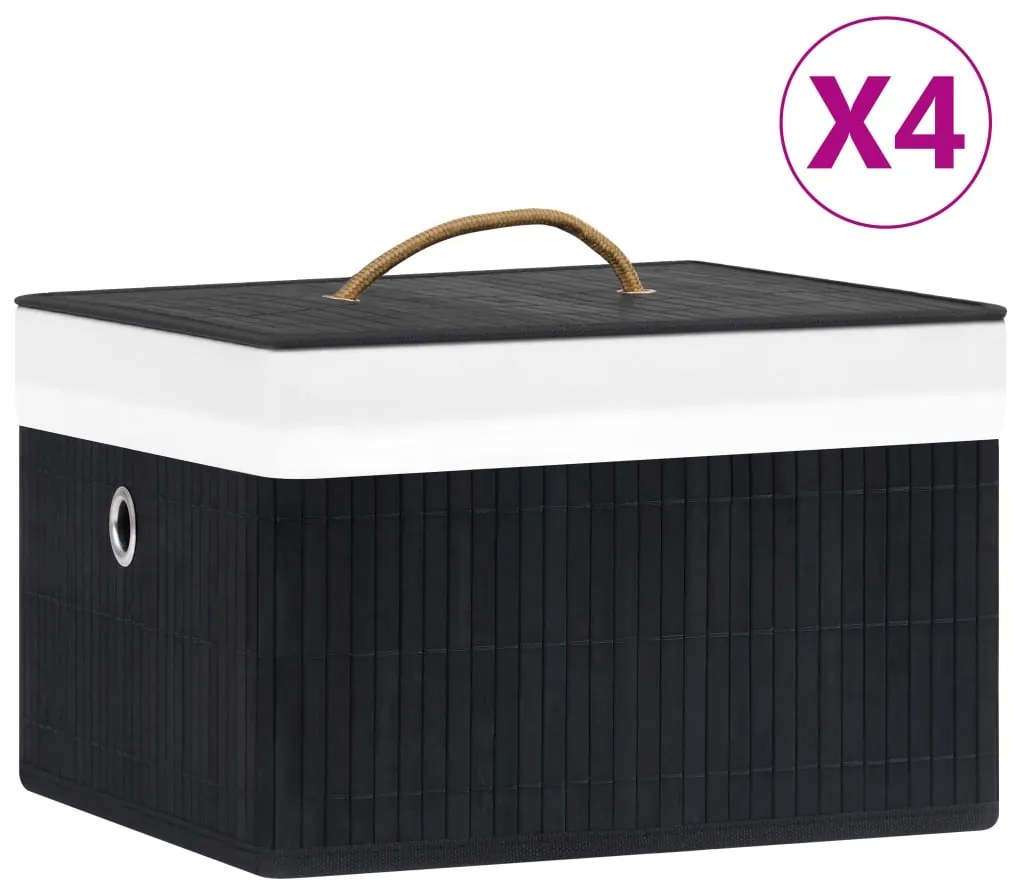 vidaXL Κουτιά Αποθήκευσης 4 τεμ. Μαύρα από Μπαμπού