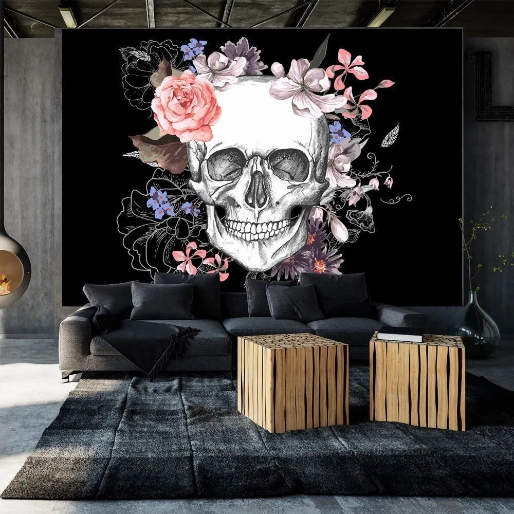 Αυτοκόλλητη φωτοταπετσαρία - Skull and Flowers - 294x210