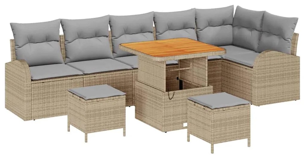vidaXL Σετ Καναπέ Κήπου με μαξιλάρι 9 pcs Μπεζ Πολυ ράταν