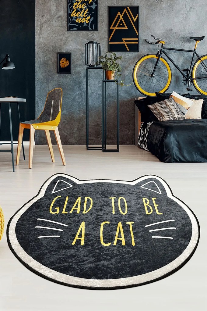 Χαλί Cat Face 882CHL1118 Black-Yellow Conceptum Hypnose 100X100cm Round