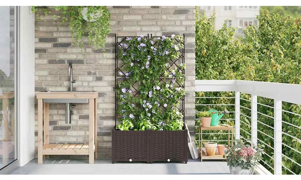 vidaXL Κηποτινάκι με Τρέλα 2 pcs Καφέ 80 x 40 x 143 εκ. PP