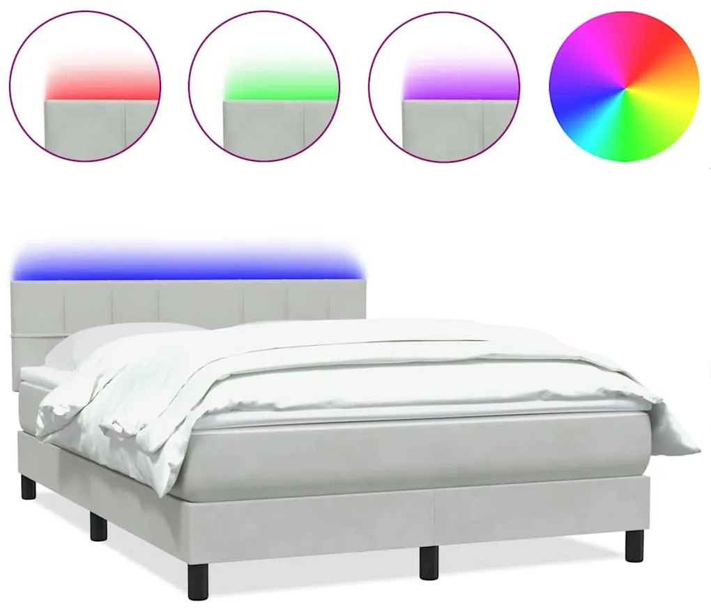 vidaXL Κρεβάτι Boxspring με Στρώμα Ανοιχτό Γκρι 140x210 εκ. Βελούδινο