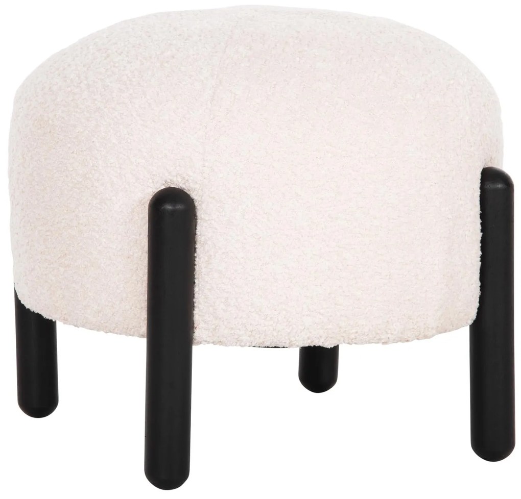 STOOL ROUND EWAN  ECRU BOUCLE FABRIC-BLACK METAL LEGS Φ45x36Hcm.