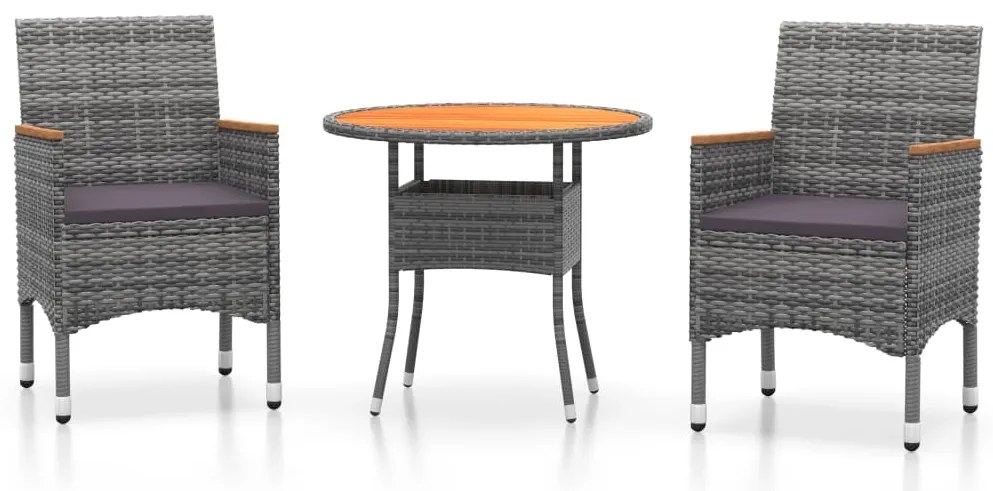 vidaXL Σετ Τραπεζαρίας Κήπου 3 Τεμαχίων Γκρι από Συνθετικό Ρατάν