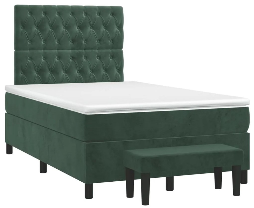 vidaXL Κρεβάτι Boxspring με Στρώμα Σκούρο Πράσινο 120x200εκ. Βελούδινο