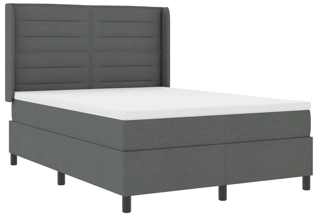 vidaXL Κρεβάτι Box Spring με Στρώμα Σκούρο Γκρι 140x190 cm Ύφασμα