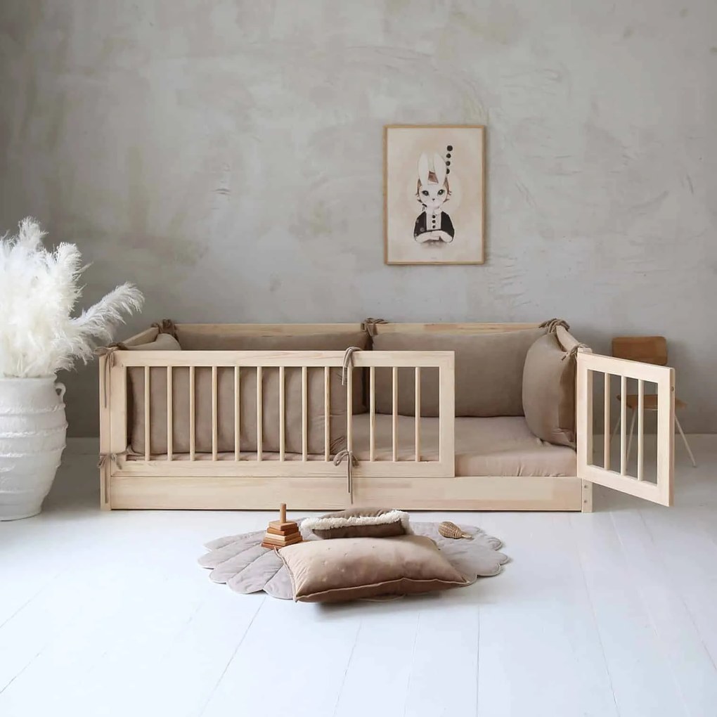 Κρεβάτι Montessori Bambi με Πορτούλα + Κάγκελα  53,5cm σε Φυσικό  Ξύλο  100×200cm  Luletto (Δώρο 10% έκπτωση στο Στρώμα)