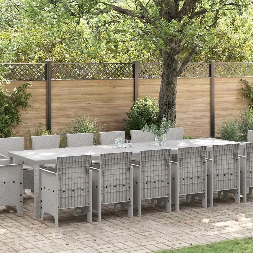 vidaXL Σέτ φαγητού για κήπο 15 pcs Ανοιχτό γκρι Rattan Polt