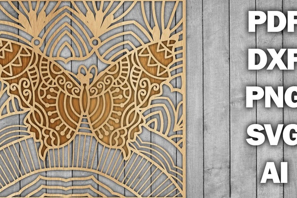 Σετ των 2 Intra απο ξύλο plywood 3mm-4mm πάχος Butterfly Mandala /Ξυλοκόψιμο Δίασταση 30x30 cm INTRAFABR-39361141