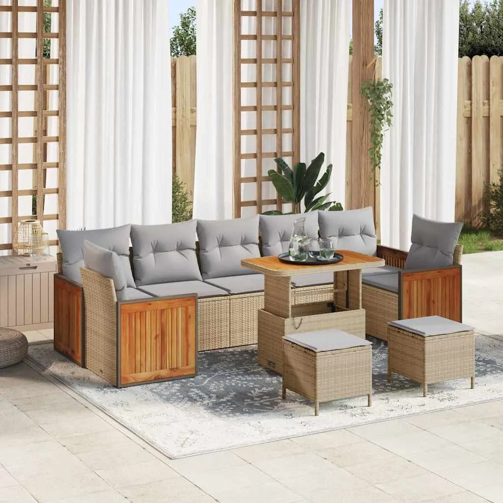 vidaXL Σετ Καναπέ Κήπου 10 pcs μπεζ και ανοιχτό γκρι 90 x 55 x 71 cm