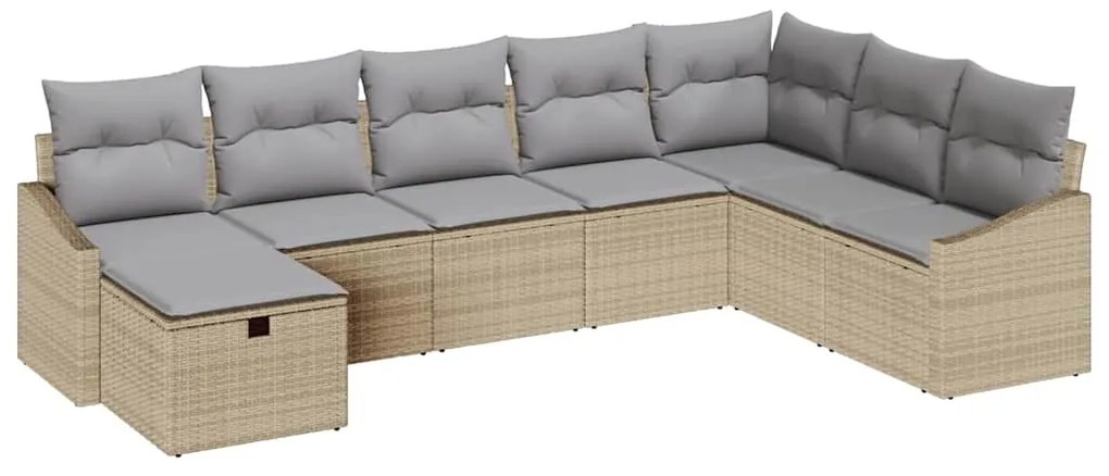 vidaXL Σετ Καναπέ Κήπου με μαξιλάρι 8 pcs Μπεζ Πολυ ράταν