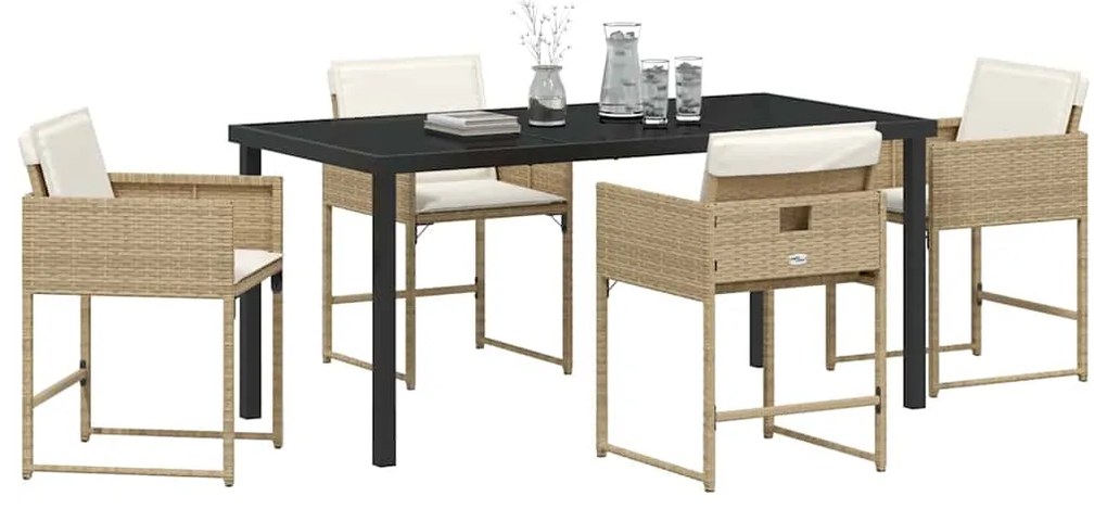vidaXL Σέτ φαγητού για κήπο με μαξιλάρι 5 pcs Μπεζ συνθετικό ρατάν