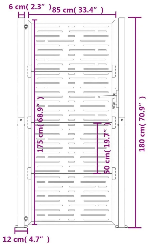 Πύλη Κήπου Ανθρακί Τετράγωνο Σχέδιο 105 x 180 εκ. Ατσάλινη - Ανθρακί