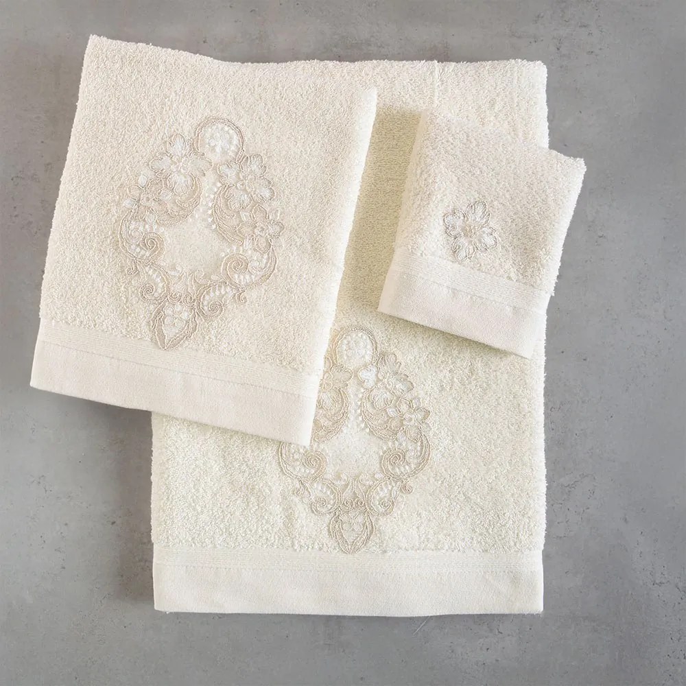 Πετσέτες Cybele (Σετ 3τμχ) Ecru Ρυθμός Towels Set 80x150cm 100% Πενιέ Βαμβάκι