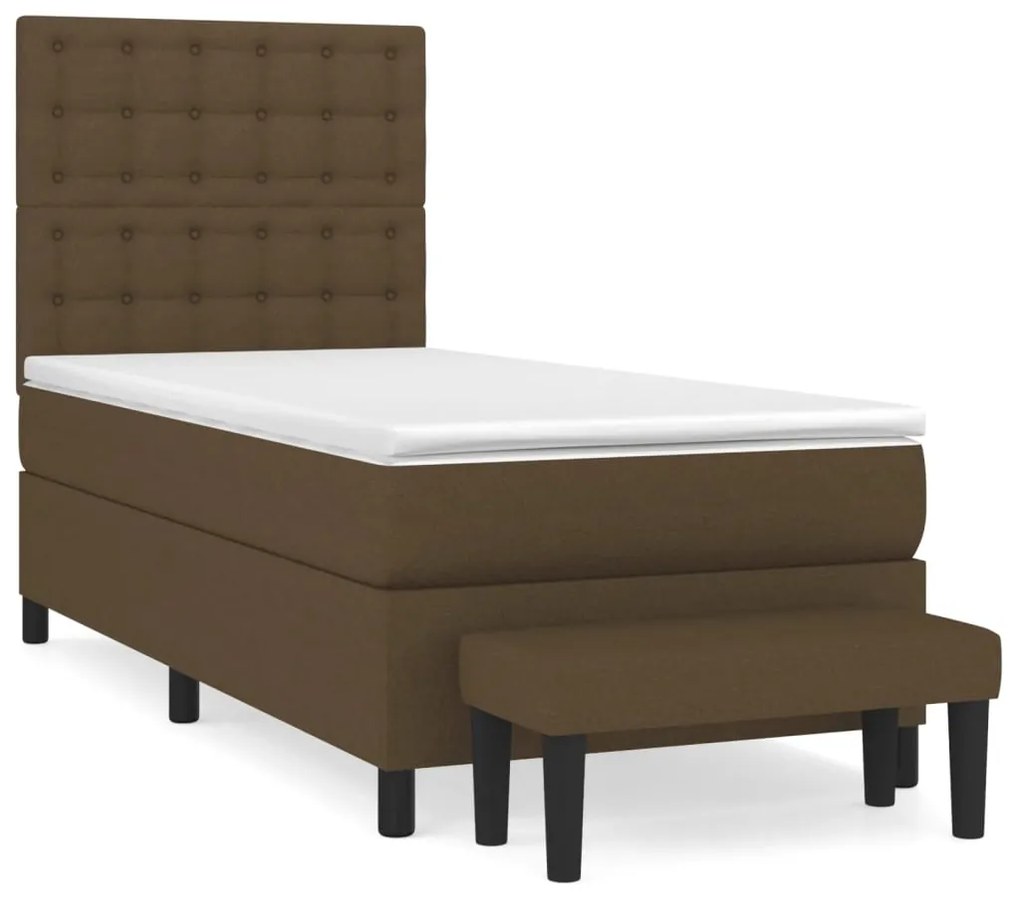 vidaXL Κρεβάτι Boxspring με Στρώμα Σκούρο Καφέ 90x190 εκ. Υφασμάτινο