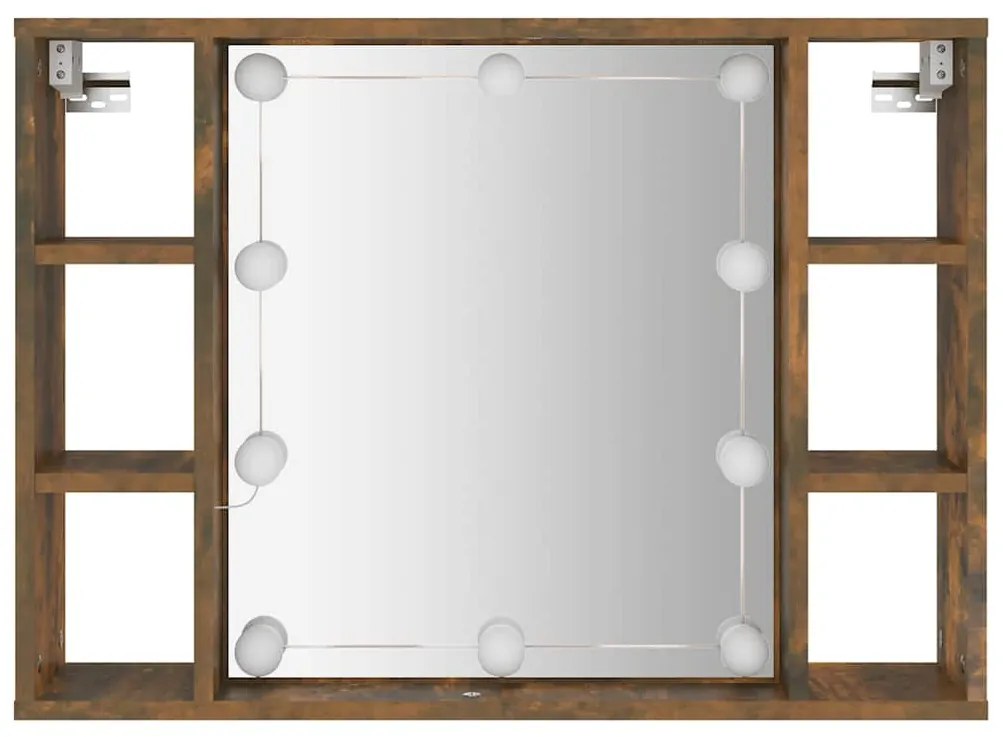 vidaXL Έπιπλο Καθρέπτη με LED Καπνιστή Δρυς 76 x 15 x 55 εκ.