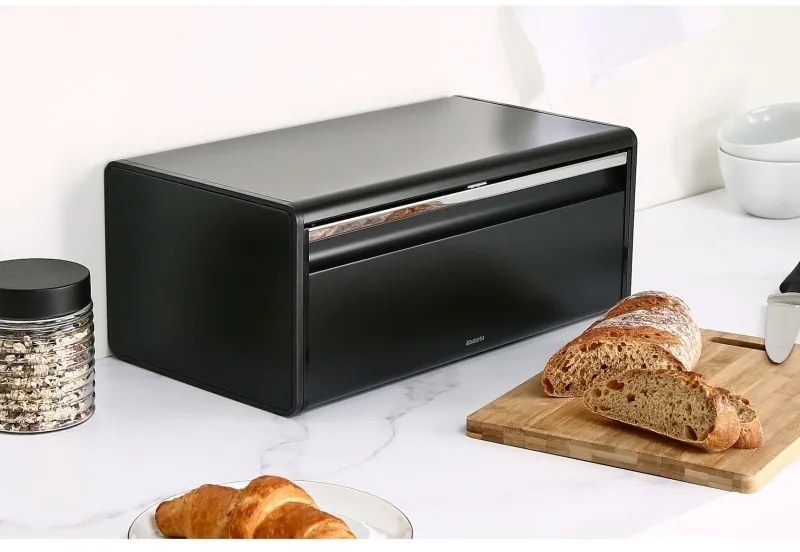 Κουτί ψωμιού Brabantia Fall Front 107836, 18 l, 46.5x25 cm, επίτοιχο, χωρίς δακτυλικά αποτυπώματα, μαύρο