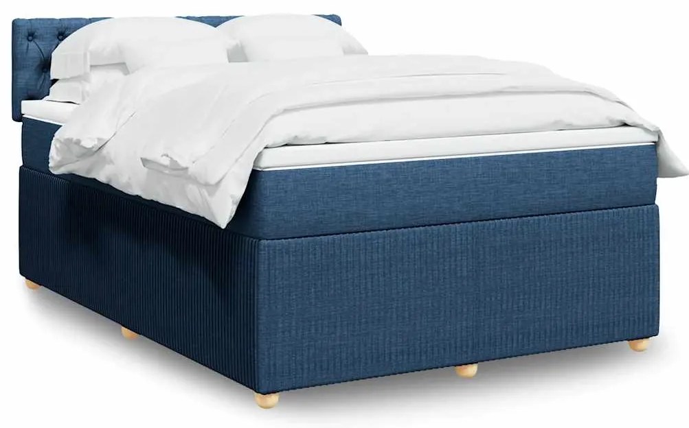 vidaXL Κρεβάτι Boxspring με Στρώμα Μπλε 160x200 εκ. Υφασμάτινο