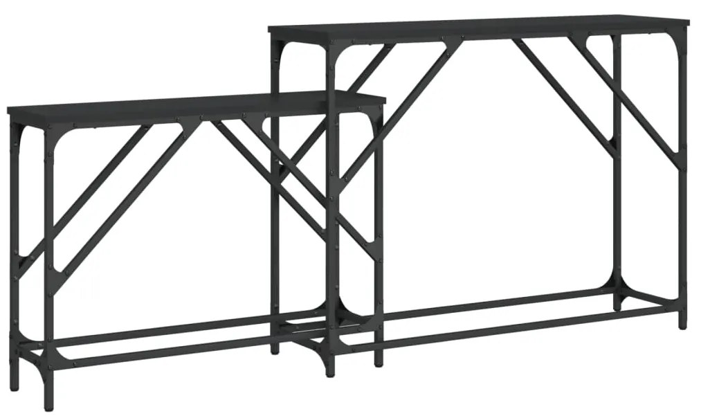 vidaXL Τραπέζια Κονσόλας Ζιγκόν 2 τεμ. Μαύρα από Επεξεργασμένο Ξύλο