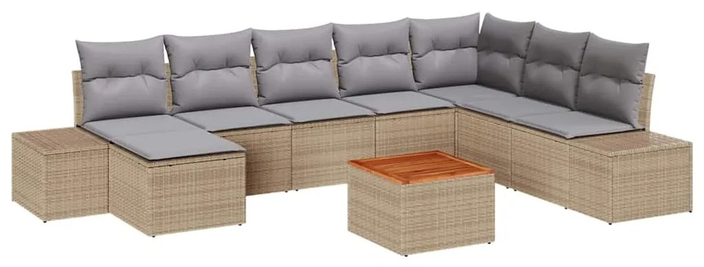 vidaXL Σετ Καναπέ Κήπου με μαξιλάρι 9 pcs Μπεζ Πολυ ράταν